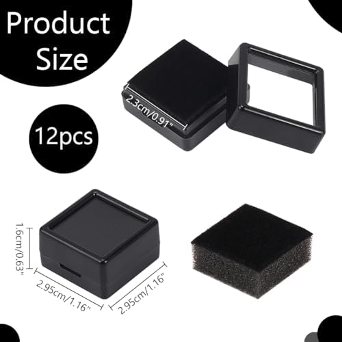 Nbeads 12 PCS Boîte de Présentation de Pierres Précieus, Boîte en Plastique Transparente en Pierre Nue Boîte à Bijoux Carrée pour Précieus Bijoux Cristal de Diamant, Noir, 2,95x2,95x1,6 cm - Image 2