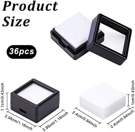 Benecreat 36 PCS Boîte de Présentation de Pierres Précieus Noir 3x3x1.65cm Boîte en Plastique Transparente en Pierre nue Boîte à Bijoux Carrée pour Précieus Bijoux Cristal de Diamant - Image 2