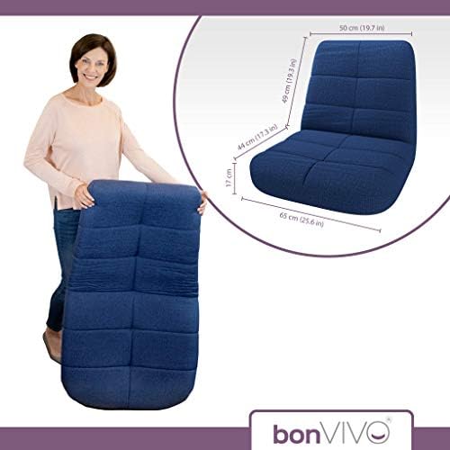 Bonvivo Easy Lounge Coussin de Sol AVEC Dossier, Fauteuil de Sol Rembourré et Réglable, chaise de Méditation Pleine pour Bureau et Bureau, Siège de Sol Avec Dossier Pratique, Bleu OU Gris - Image 3