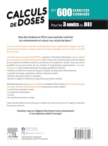 Calculs de Doses en 600 Exercices Corrigés - verse les 3 Années du Diplôme d'Etat Infirmier.: + Les Tutos! Verser Visualiser La Pratique - Image 2