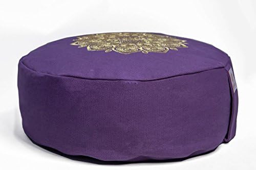 Om Vita Coussin Zafu de Méditation et Yoga Avec House Lavable, Rembourrage en Sarrasin 100% biologique et motif Mandala Réalisé à la Main, Purple - Image 3