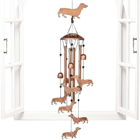 Carillon éolien en métal pour Teckel | Carillon Éolien pour Chien | Carillon Éolien décoratif | Carillon à Vent en Métal pour Teckel | Carillon éolien apaisant pour commémoration, pendaison de