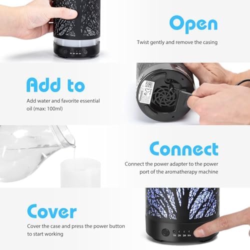 Aigostar Diffuseur d'Huiles Essentielles, diffuseur ultrasonique de 100 ml, Humidifificateur d'Air et diffuseur d'Arômes, diffuseur Ultrasonique USB, Minuterie de 1/2/3 Heures. - Image 3