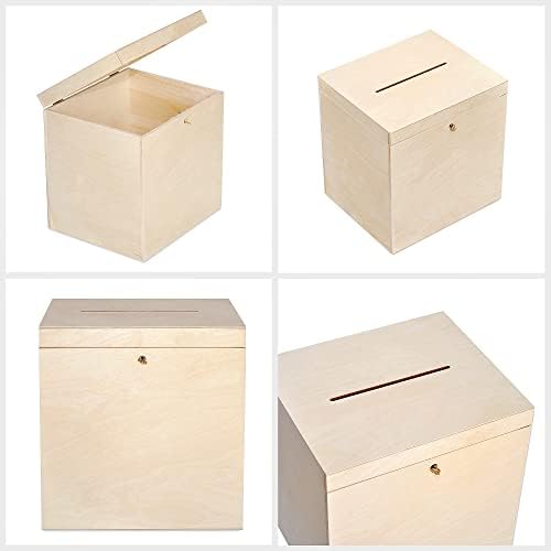 Créative déco boite en bois pour enveloppes | 29 x 25 x 30 cm | Bois Naturel | AVEC Couvercle et Clé | Boîte verse des occasions Spéciales | Anniversaire urne | Mariage | BOITE A Souvenirs, Cartes Letre - Image 7