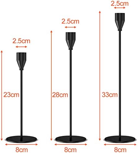 Relota 3 pièces bougeoir noir 33/28 / 22cm, Rétro Métal Hauts Bougie Chandelier, Coniques Bougeoir Decoratif, Porte Bougies pour mariage, Dîner aux Chandelles, Saint Valentin, décoration d'intrérarit - Image 2