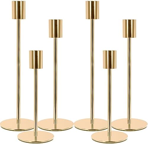Moyksrr 6 pièces bougeoir doré, décoratif en métal, lustriers coniques, compatibles avec bougies coniques de 2,2 cm d'Épaisseeur, décorations pour la mains pour les fêtes, mariages, divins