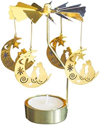 Bougeères rotatifs bougeoir rotatif bougeoir carroussel spinner chat Sur lune bougeoir rotatif pour bougie chauffe-plate pour la décoration de mariage de Noël - Image 9
