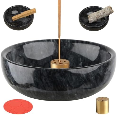 Siaparui Brûeur d'Encens en marbre naturel Avec 9 trous, Brûleur d'Encens Fait à la Main, idéal pour la méditation, Les Bavures, La Décoration, facile à Saisir (Noir)