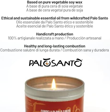 Palosanto - Bougie parfumee à l'Huile Essentiellle de Palo Santo et à la cire VÉGÉTALE - Bougie d'Encens - Idéal comme Parfum d'ambiance et purificator - Fabrique e à la Main en Italie - Image 7