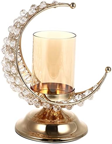 Bougeoir Pretyzoom Doré, Arabe, AU Motif de Lune, pour Eid Mubarak, Ramadan, en Métal, Verre, Ornation Musulman, Décoration de Salon, table