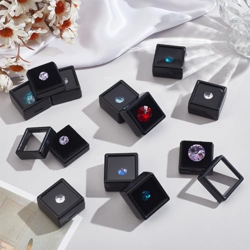 Nbeads 12 PCS Boîte de Présentation de Pierres Précieus, Boîte en Plastique Transparente en Pierre Nue Boîte à Bijoux Carrée pour Précieus Bijoux Cristal de Diamant, Noir, 2,95x2,95x1,6 cm - Image 5