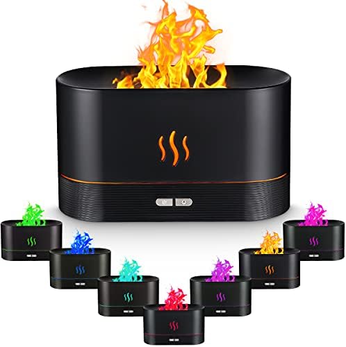 BIRSHE DIFFUSEUR D'HULILES Essentielles, 180ml 7 CouleUrs Avec Effet Flamme, Silencieux Humidificator Aromathérapie pour Bureau Yoga, Arête Automatique Sans Eau