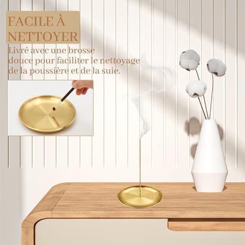 Vegcoo Porte Encens 6 en 1, Brûleur d'Encens en Lauton et Brosse, Support D'Encens de 14cm Avec Récupéraur de Cendres pour Salle de Yoga, Salle de Méditation, Salon - Image 5