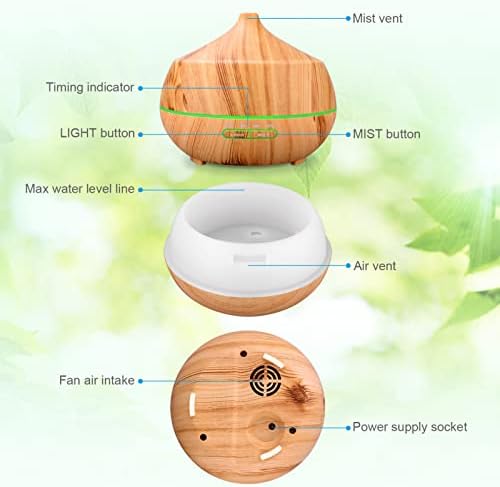 Diffuseur d'Huiles Essentielles Aroma Ultrasonique: diffuseur de Parfum 400ml lampe d'Aromathérapie Avec Lumière Colorée et Minuterie pour la chambre à Coucher, L'Appartement et Le Bureau - Jaune - Image 6