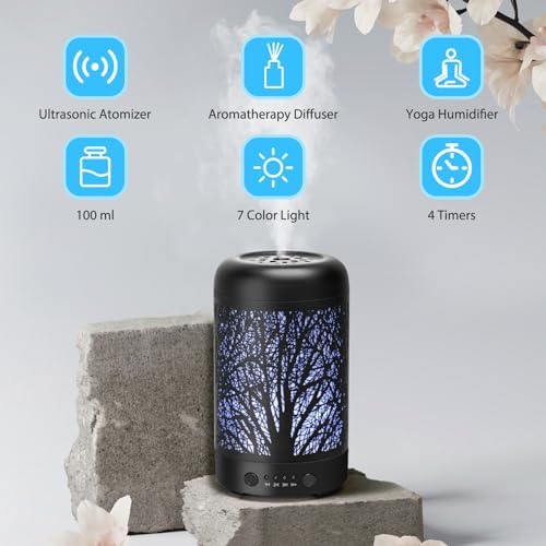 Aigostar Diffuseur d'Huiles Essentielles, diffuseur ultrasonique de 100 ml, Humidifificateur d'Air et diffuseur d'Arômes, diffuseur Ultrasonique USB, Minuterie de 1/2/3 Heures. - Image 2