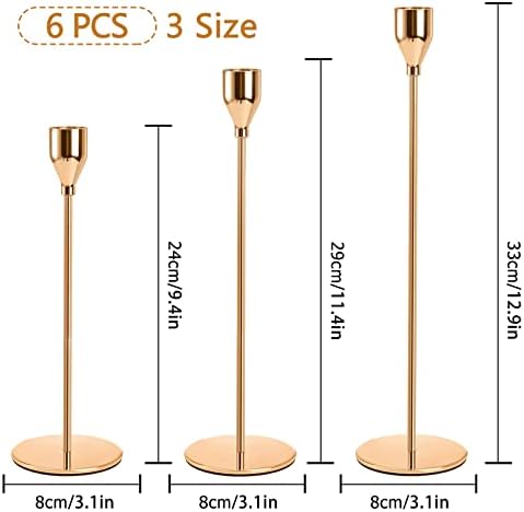 Lot de 6 bougeères en ou bougies coniques, compatibles avec bougies coniques de 3/4 pouces d'Épaisseeur, soutenus décoratif en metal pour mariage, dîner, fête, décoration de la beau - Image 2