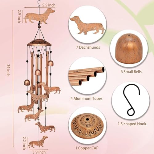 Carillon éolien en métal pour Teckel | Carillon Éolien pour Chien | Carillon Éolien décoratif | Carillon à Vent en Métal pour Teckel | Carillon éolien apaisant pour commémoration, pendaison de - Image 4