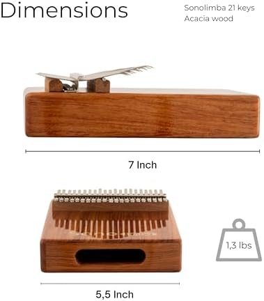 Sonodrum Kalimba Avec 21 Clés - Piano à Pouces en Bois d'Acacia de Haute Qualité. Piano portable Avec Pochette et Livre de Chansons. Instrument de musique. Percussion à main couler enfant ou adulte - Image 4