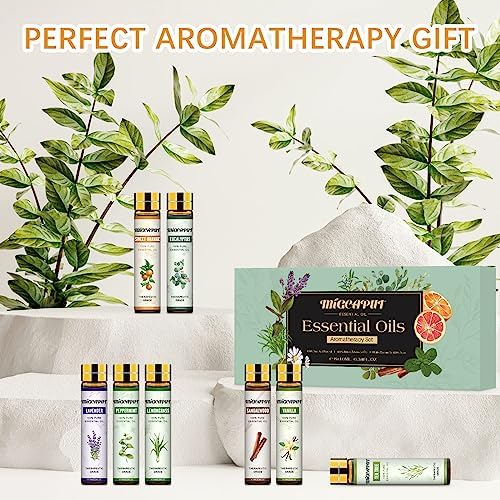 Migcaput set Huiles Essentielles 8 x 10 ml, Huiles Essentielles 100% nature couler diffuseur, Huiles Essentielles aromathérapie pour spa, massage, bain - lavande, menthe poivrée, Vanille, Bois de Santal - Image 7