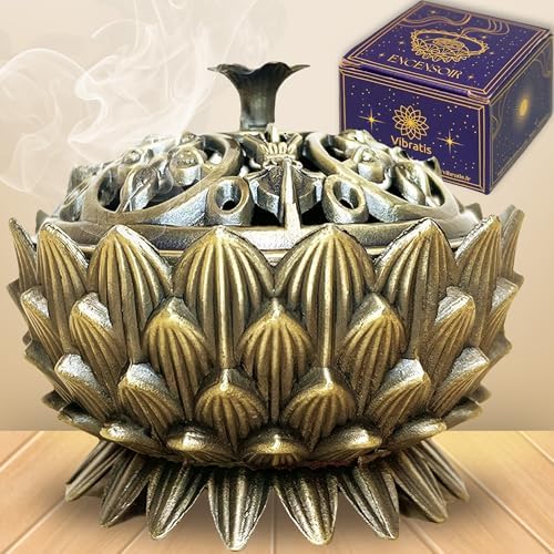 Vibratis Porte-Encens Lotus, encensoir pour le charbon, Cônes, Sauge et Palo Santo, Élégant et durable, Brûleur d'Encens pour l'ambiance Relaxante et apaisante