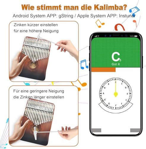 Ohromcoli Kalimba - Instrument Kalimba à 17 touche Avec Outils d'Apprentissage, Percussion des Doigts, piano à pouce Professionnel Kalimba pour les enfants, adultes, adultes et amateurs de musique - Image 3