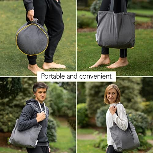 Sunshima Coussin Yoga et Méditation - Oreiller de Zafu, Sol Rond en Sarrasin Lavande Tissu Velours Luxueux AVEC JOLIE BORDURE DORÉE, BOîte Cadeau Sac Transport Fourre-Tout Gray Gray - Image 6