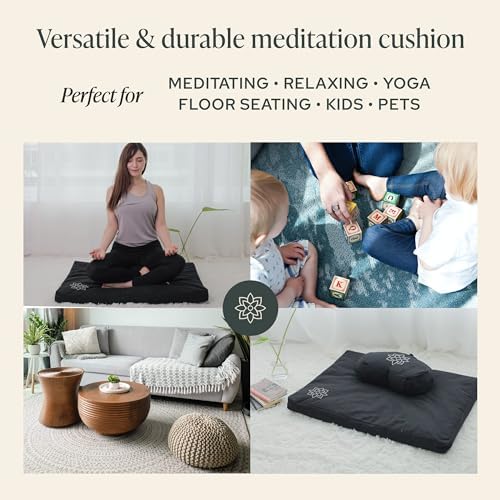 Mindful & moderne Zabuton Tapis de Méditation - Coussin de Yoga et de Méditation Rempli de Coton - Coussin de Méditation Zabuton pour Soutien à Genoux et Assise - Grand Coussin rectangulaire pour banc - Image 4