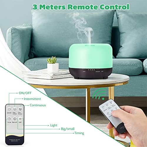 DIFFUSEUR D'HUILES Essentielles 500ml Avec TéléCommande - Difffuseur d'Aromathérapie Avec Lumière a conduit 7 Couleurs pour les Grandes Pièces - Humidificateur D'Air Ultrasique pour la maison - Image 5