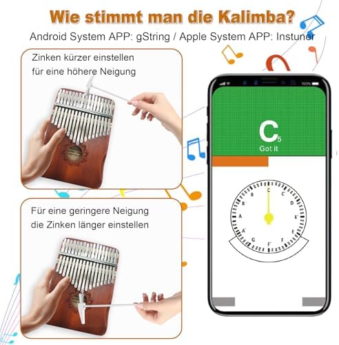 Ohromcoli Kalimba - Instrument Kalimba à 17 touche Avec Outils d'Apprentissage, Percussion des Doigts, piano à pouce Professionnel Kalimba pour les enfants, adultes, adultes et amateurs de musique - Image 4