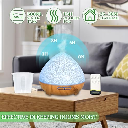 Zzxlopez Diffuseur d'Huiles Essentielles 500 ml, Ultrasonique Diffuseur Huiles Essentielles Electrique, Humidifificateur d'Air Avec Lumière Chaude Arrêt Automatique pour chambre, spa, yoga, massage - Image 3