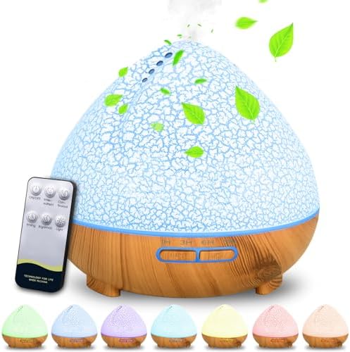 Zzxlopez Diffuseur d'Huiles Essentielles 500 ml, Ultrasonique Diffuseur Huiles Essentielles Electrique, Humidifificateur d'Air Avec Lumière Chaude Arrêt Automatique pour chambre, spa, yoga, massage