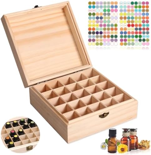Wishesmar 25 trous-boite Rangement Huiles Essentielles Coffret en Bois pour 5 10 15Ml Bouteille d'Huile Essentiellle - Aromathérapie Organisateur pour le stockage, Voyage et Présentation