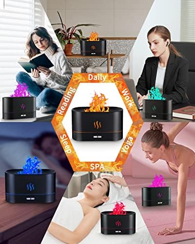 BIRSHE DIFFUSEUR D'HULILES Essentielles, 180ml 7 CouleUrs Avec Effet Flamme, Silencieux Humidificator Aromathérapie pour Bureau Yoga, Arête Automatique Sans Eau - Image 5