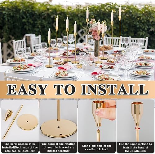 Barakyeg Chandelier Bougeoir Dores 9 PCS, Chandelier de Mariage DiFFérentes Tailles, 23/28 / 33cm Candelabre Pour bougies de 2,2 cm de diamère - Image 2