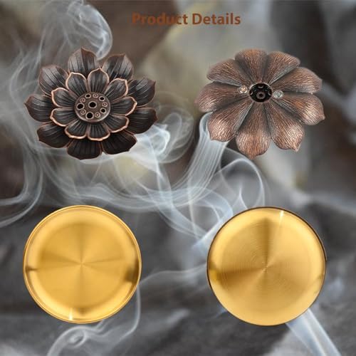 Porte-Bâtons d'Encens Lotus, Brûleur Lotus enceser 6 trous, porte encens 3 en 1, Brûleur en laiton pour bâtons de 14 cm Avec Classeur Cendres - Image 4