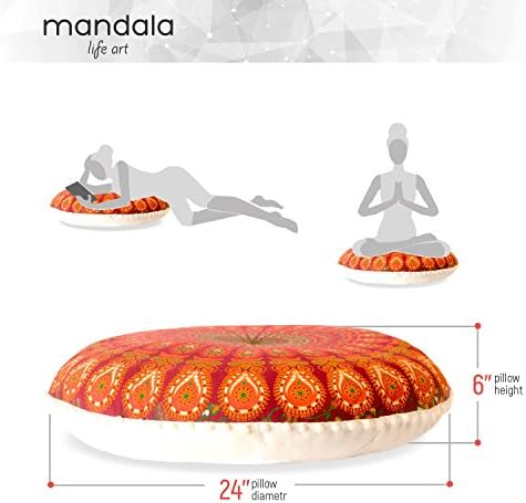 Mandala Life Art Bohémi Yoga DÉCOR HOUSSE DE COUSSIN DE SOL - 75CM - TTIE D'ORIELLER TAPIS DE MÉDITATION RONDE - DÉCORATIF POUF TAPIS EN COTON IMPRIMÉ - Image 2