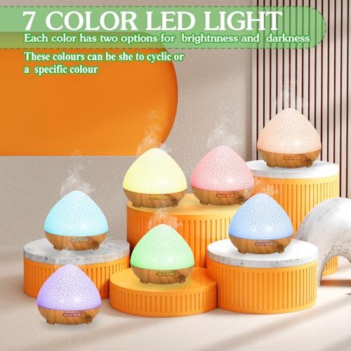 Zzxlopez Diffuseur d'Huiles Essentielles 500 ml, Ultrasonique Diffuseur Huiles Essentielles Electrique, Humidifificateur d'Air Avec Lumière Chaude Arrêt Automatique pour chambre, spa, yoga, massage - Image 2