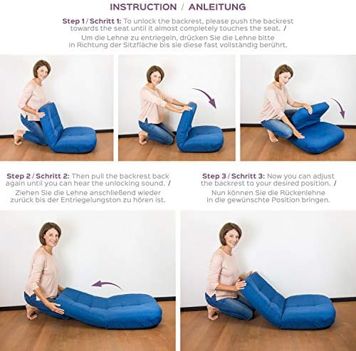 Bonvivo Easy Lounge Coussin de Sol AVEC Dossier, Fauteuil de Sol Rembourré et Réglable, chaise de Méditation Pleine pour Bureau et Bureau, Siège de Sol Avec Dossier Pratique, Bleu OU Gris - Image 7