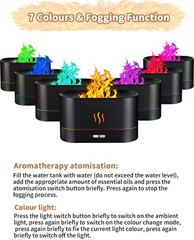 BIRSHE DIFFUSEUR D'HULILES Essentielles, 180ml 7 CouleUrs Avec Effet Flamme, Silencieux Humidificator Aromathérapie pour Bureau Yoga, Arête Automatique Sans Eau - Image 4