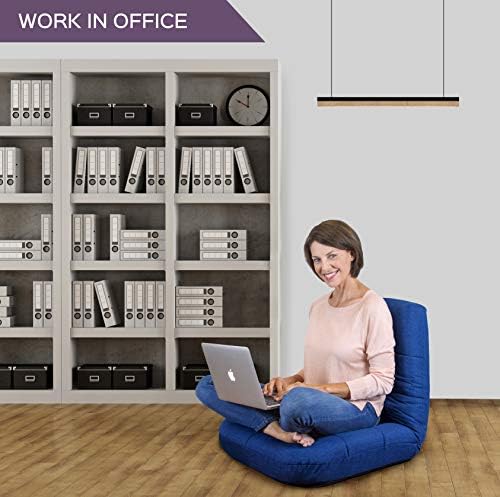 Bonvivo Easy Lounge Coussin de Sol AVEC Dossier, Fauteuil de Sol Rembourré et Réglable, chaise de Méditation Pleine pour Bureau et Bureau, Siège de Sol Avec Dossier Pratique, Bleu OU Gris - Image 2