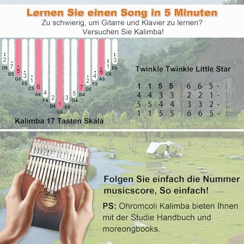 Ohromcoli Kalimba - Instrument Kalimba à 17 touche Avec Outils d'Apprentissage, Percussion des Doigts, piano à pouce Professionnel Kalimba pour les enfants, adultes, adultes et amateurs de musique - Image 2