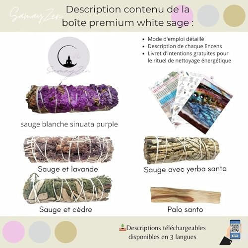 Samayzen - Kit Smudge Sauge Blanche pour Brueler Sinuata pourpre - Yerba Santa - Lavande - Cèdre - Bâton Sacré - attachés pour Méditer et Se. - Image 2