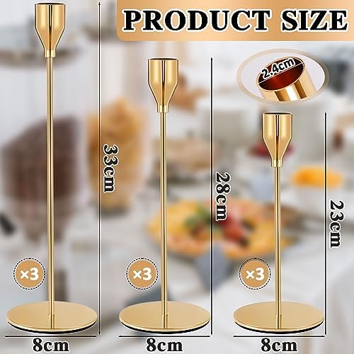 Barakyeg Chandelier Bougeoir Dores 9 PCS, Chandelier de Mariage DiFFérentes Tailles, 23/28 / 33cm Candelabre Pour bougies de 2,2 cm de diamère - Image 7