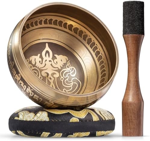 Bol Tibétain - Bol Tibétain Chantant pour la purification et la méditation - Mind Silent - Bol Méditation - Inclut Un MAILLET AVEC PRIX EN MAIN TYPE CRAYON ET UN COUSSIN