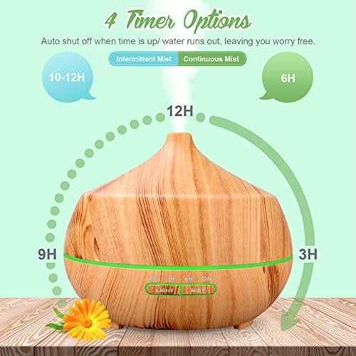 Diffuseur d'Huiles Essentielles Aroma Ultrasonique: diffuseur de Parfum 400ml lampe d'Aromathérapie Avec Lumière Colorée et Minuterie pour la chambre à Coucher, L'Appartement et Le Bureau - Jaune - Image 4