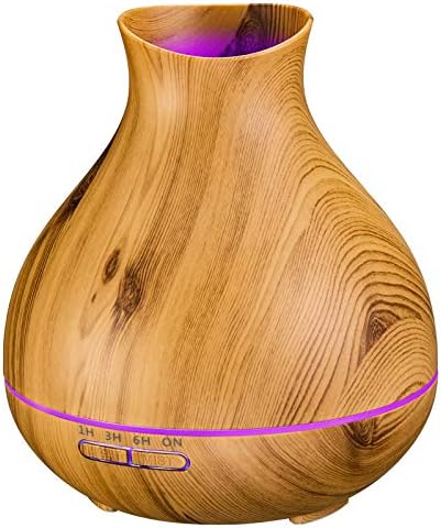 Diffuseur d'huile Essentiellle de 550 ml, diffuseurs de grain de Bois d'Aromathérapie Avec Minuterie Humidificateur de Brume Cool pour la Maison, Arête Automatique de l'Eau, 7 CouleUrs Changeant Lumières