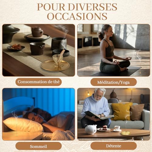 Vegcoo Porte Encens 6 en 1, Brûleur d'Encens en Lauton et Brosse, Support D'Encens de 14cm Avec Récupéraur de Cendres pour Salle de Yoga, Salle de Méditation, Salon - Image 7