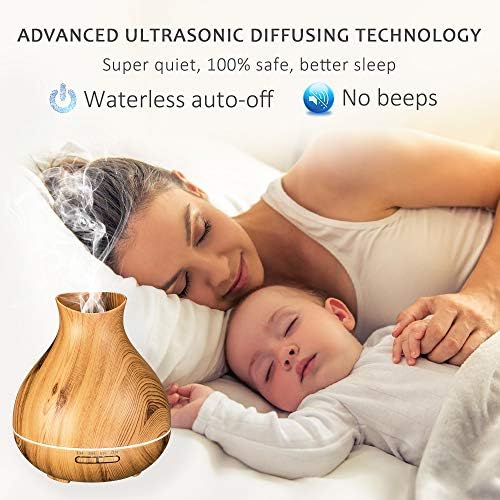 Diffuseur d'huile Essentiellle de 550 ml, diffuseurs de grain de Bois d'Aromathérapie Avec Minuterie Humidificateur de Brume Cool pour la Maison, Arête Automatique de l'Eau, 7 CouleUrs Changeant Lumières - Image 2