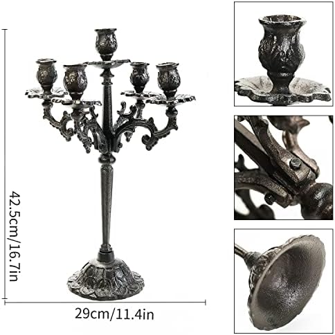 Sungmor bougeoir en fonte robuste - lustre vintage fabrique à la main - 43 cm de haut et 5 bras - bouge - Image 5