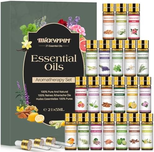 Migcaput Set Huiles Essentielles 21 x 5 ml pour diffusion, Huiles Essentielles 100% Pure